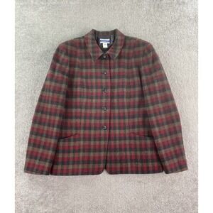 Vintage Pendleton Jacket Womens 18 Red Wool Plaid Flannel Button Shacket USA